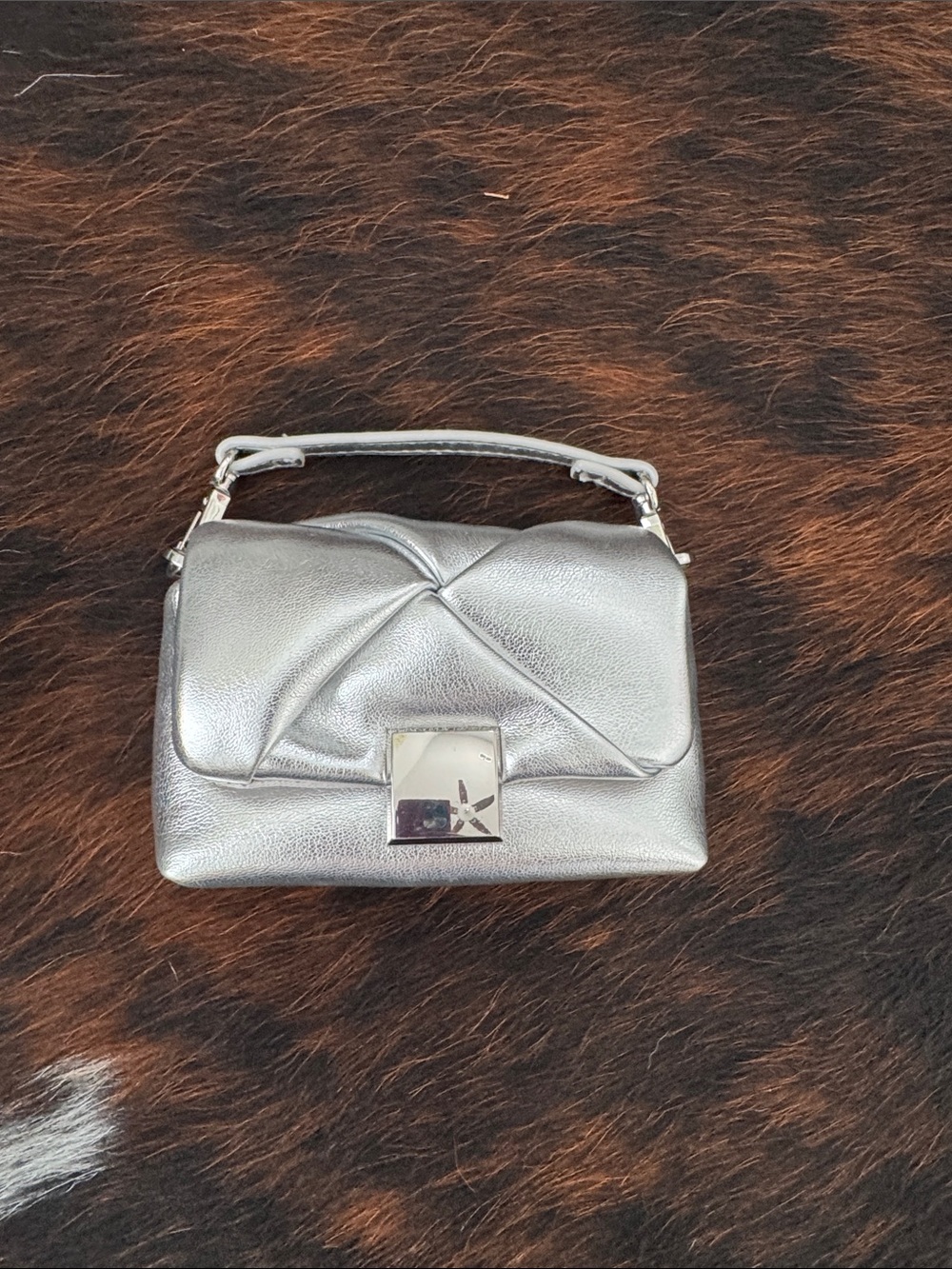 Silver Top-Handle Women's  mini Leather Handbag